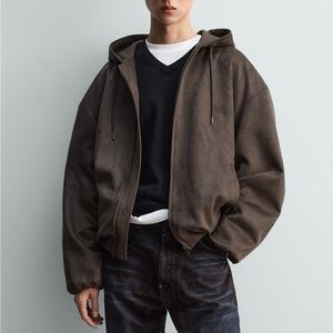 Zara Faux Suede Hoodie Jacket